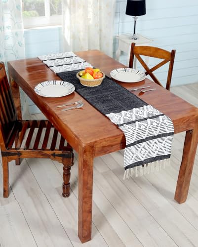 Image of Premium Boho Cotton Table Runner for 4 6 Seater Dining Table |Center Table |Coffee Table|Dining Table|Eating Area|Table Decor(14*72 INCHES)|Black D| SZPR 047