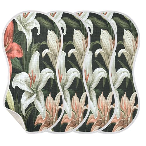 Pretty Lilies Baby Burp Cloths, Cotton Soft Absorbent Burp Cloth, Baby Bib Cloths Spit Up Rags for Newborn Boys Girls, 2 Pack, 22”x11”3