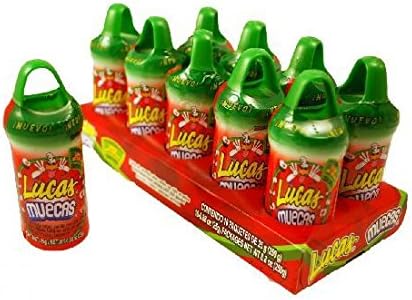 Imported Mexican Buy Lucas Muecas Watermelon 10 CT. flavor With 1CT. FREE Rockaleta Gum Center Lollipo and Soft Candy