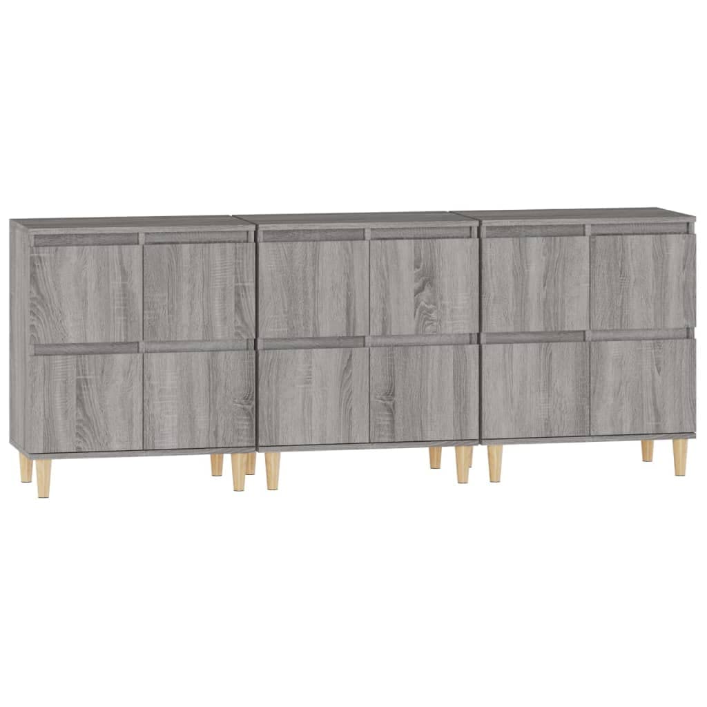3-częściowy zestaw kredens szary Sonoma, 60 x 35 x 70 cm, materiał drewnopochodny, szafka do przechowywania do salonu, kuchni, korytarza, uniwersalna szafka do przechowywania, trwała