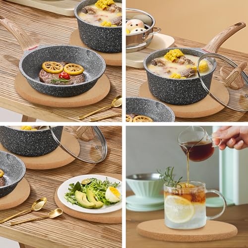 Image of 4 Pack Cork Trivets for Hot Dishes, 9.5 inch High-Density Thick Cork Trivets for Hot Pots and Pans, Heat Resistant Cork Hot Pads for Kitchen, Multifunctional Cork Coasters for Countertop Wooden Table