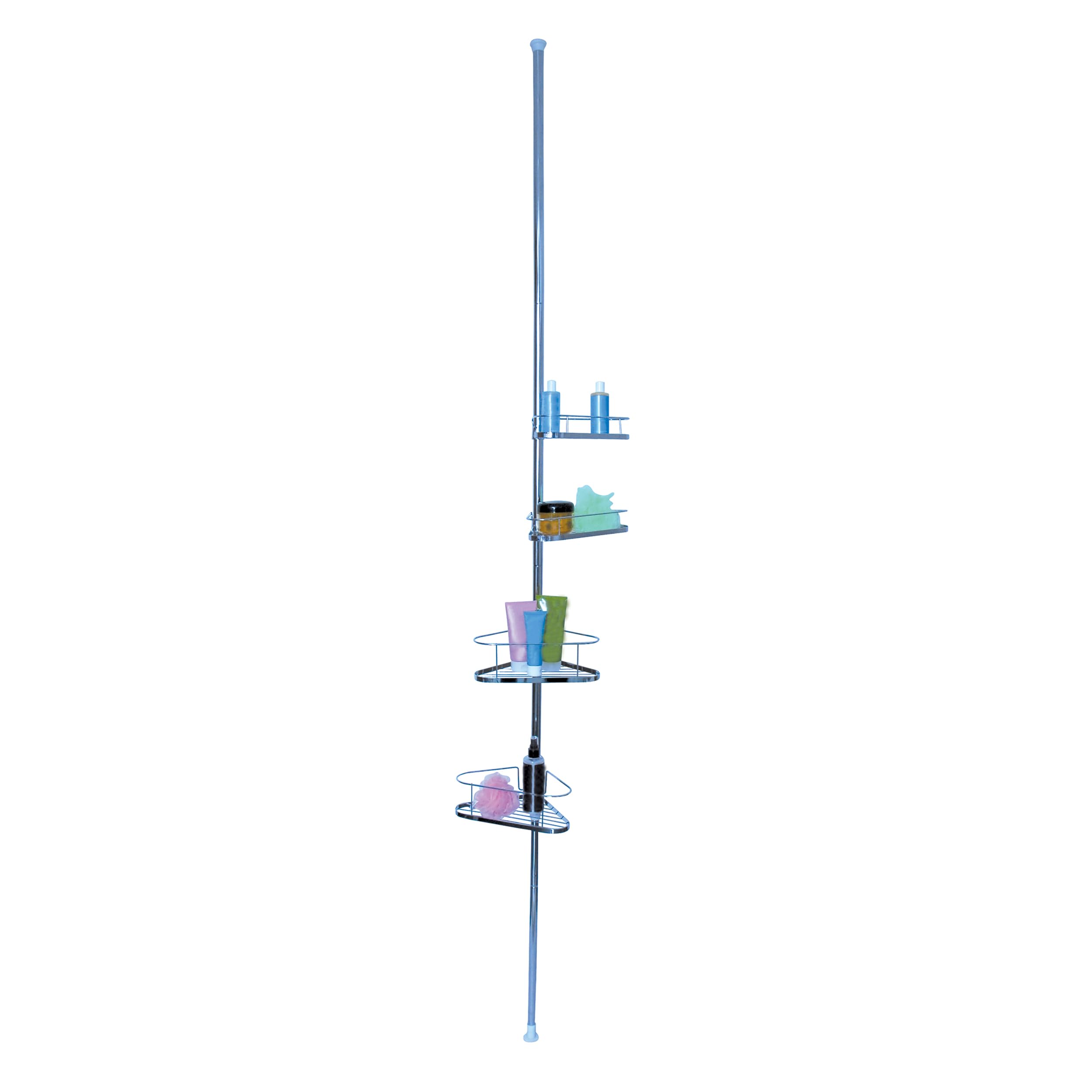 MSV Servicio de Ducha telescópico con estanterías, Metal, Plateado, 25.5x250x32.5 cm