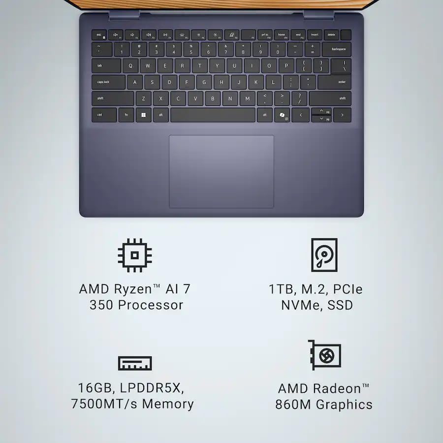 Image of Dell 14 Plus (Next Gen Inspiron 7440) 2-in-1 AI Laptop (14 inch FHD+ Touch, AMD Ryzen AI 7 350 (> Intel Ultra 7 255U), 16GB DDR5, 1TB SSD), Copilot+ PC, Backlit, FP, 1080P Webcam, Wi-Fi 7, Win 11 Home