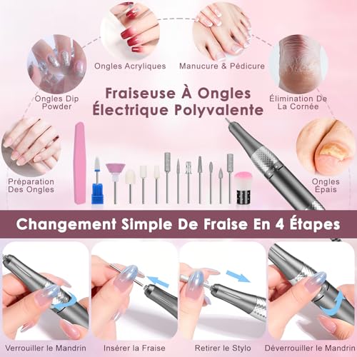 Kit de lime à ongles portable rose pour manucure à la maison - 4