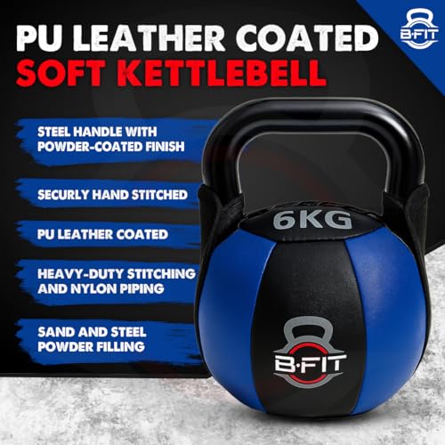 Image of B Fit PU Leather Premium Soft Kettlebell with Handle for Weightlifting, Conditioning, Strength and core Training (6 Kg)