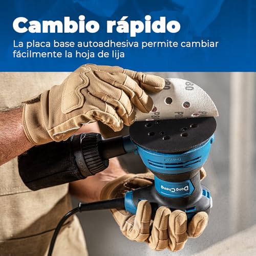 DongCheng Lijadora orbital aleatoria 300W, 125mm, 6 velocidades, 4.000-12.000 rpm con colector de polvo y 10 lijas, ideal para proyectos de carpintería y bricolaje - imagen 5