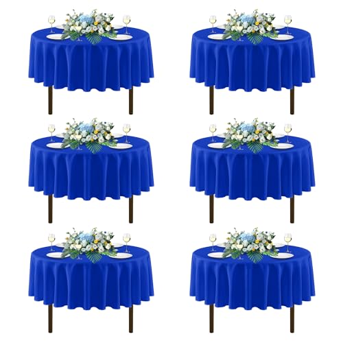 Image of sancua Royal Blue Round Tablecloths 70 Inch (Fit 20-58 Inch Tables), 6 Pack