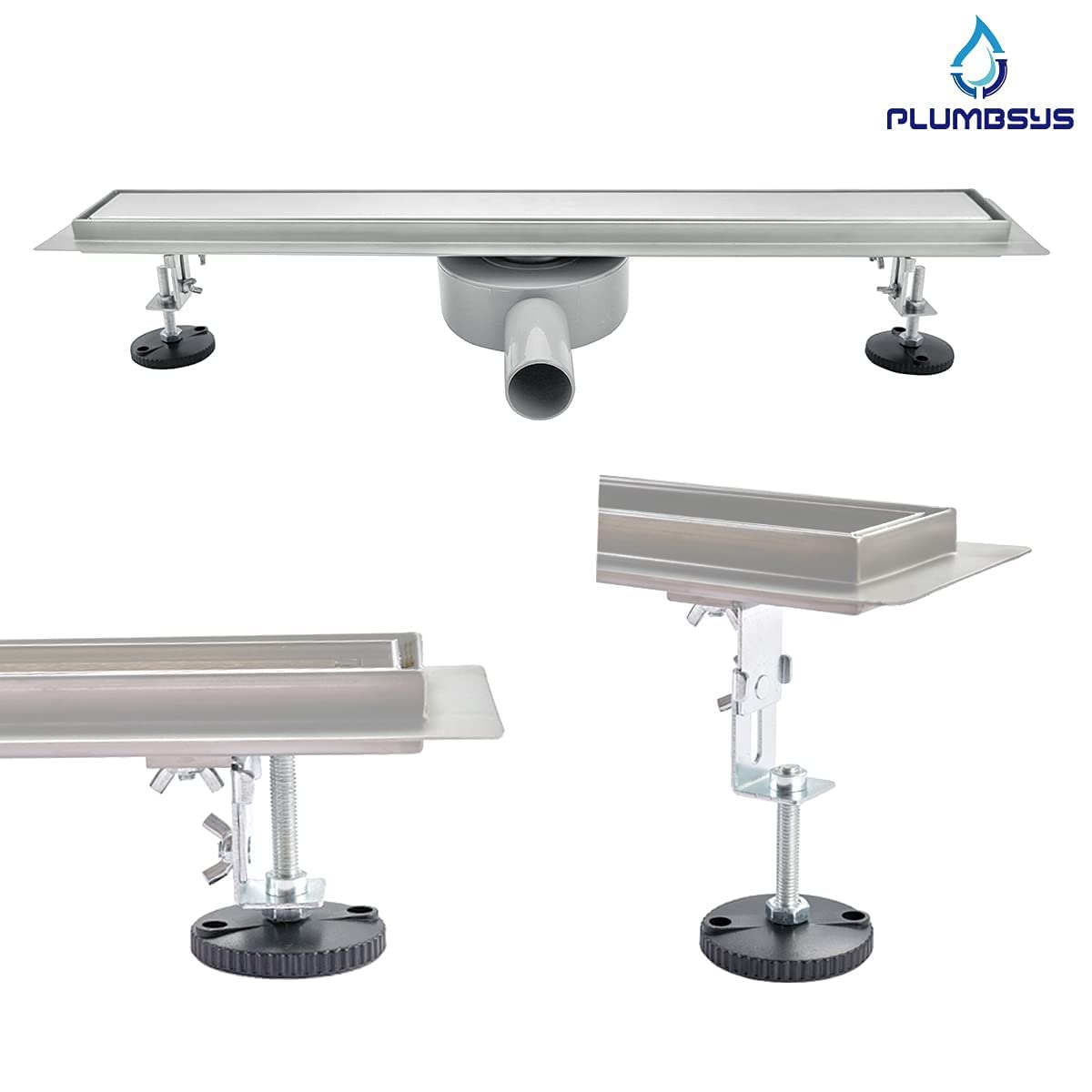 Caniveau de Douche Acier INOX,90cm，Réglable Le 2en1 Carreler Caniveau，Caniveau de Douche avec Siphon pivotant à 360 ° bloqueur d'odeurs et Filtre à Cheveux，Drainage Rapide
