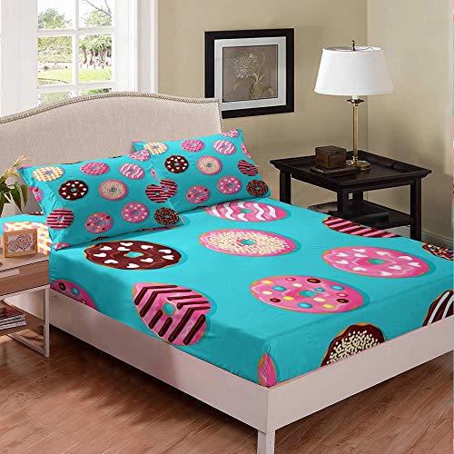 Castle Fairy Donuts Bed Sheet Girls Full Mint Green Food Bedding Set Chic Multicolor Dessert Chic Bed Cover Decorative Bed Sheet Set Deep Pocket Bedclothes