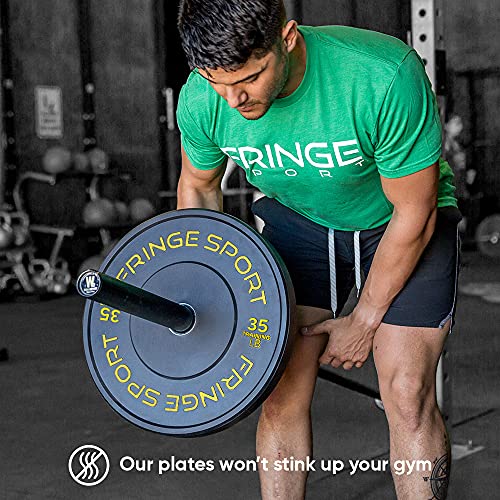 Onefitwonder Contrast Bumper Plates 35Lb Pair, Rubber Olympic Weight Plates Set For Standard Olympic Sized Barbells, Low Odor Low Noise Color Coded Black Bumper Plates For 2" Barbells #TOP2