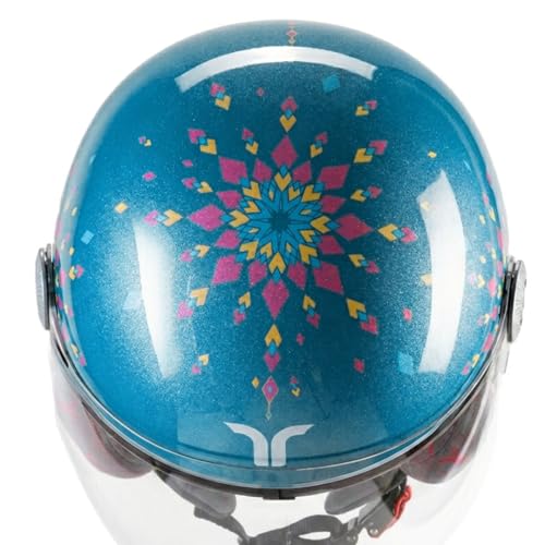 Image of TVARRA Dreamcatcher Women's Open Face Helmet with Printed Design, ISI Certified, Lightweight Material, Crafted for Women, Extreme Comfort fit with Clear Visor(Ocean Blue,M)