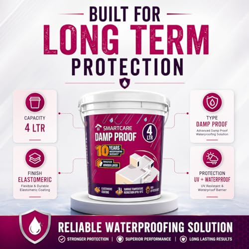 Image of Smart-Care Damp Proof Waterproofing Paint | Fiber-Reinforced Elastomeric Liquid Membrane for Terrace, Roof & Exterior Wall Leakage Protection (White) (4 Liters)