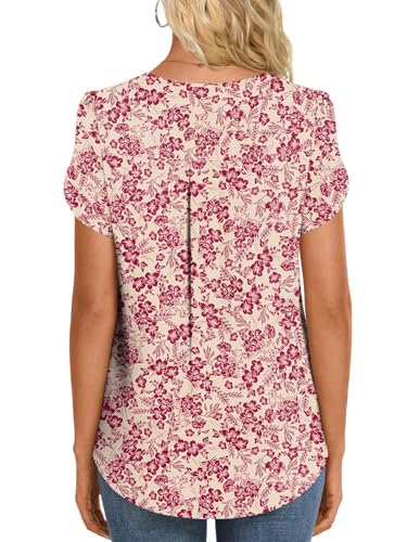 HOTGIFT Womens Tunic Tops 2025 Summer Short Sleeve V Neck Chiffon T Shirt M-3XL3