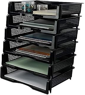 Tstorage Office Desktop Paper Letter Document Filing Trays Stackable Organizer Basket, Black, 6 Pack