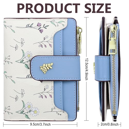 Image of Farcauo Wallet Women Small Wallets for Women Cute Blue Women's Card Wallets Kawaii Flower Thin Womens Wallet for Ladies