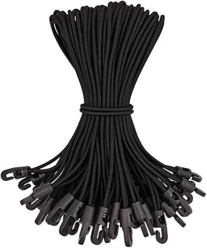 Velicber Tendeurs Élastique avec Crochets 25cm, 50 Pièces Crochet Tendeur Elastique Courts Multifonctionnel Tendeurs de Fixation pour Camping, Bâches, Tentes, Noirs