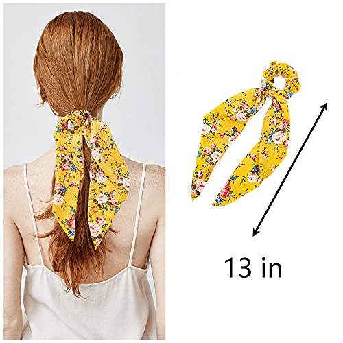 5 Pcs Scarf Hair Scrunchies Mgpferd Retro Elastic Hair Ties Ribbon Hair Bands With Floral Rose Hair Ropes Ponytail Holder For Women #TOP1