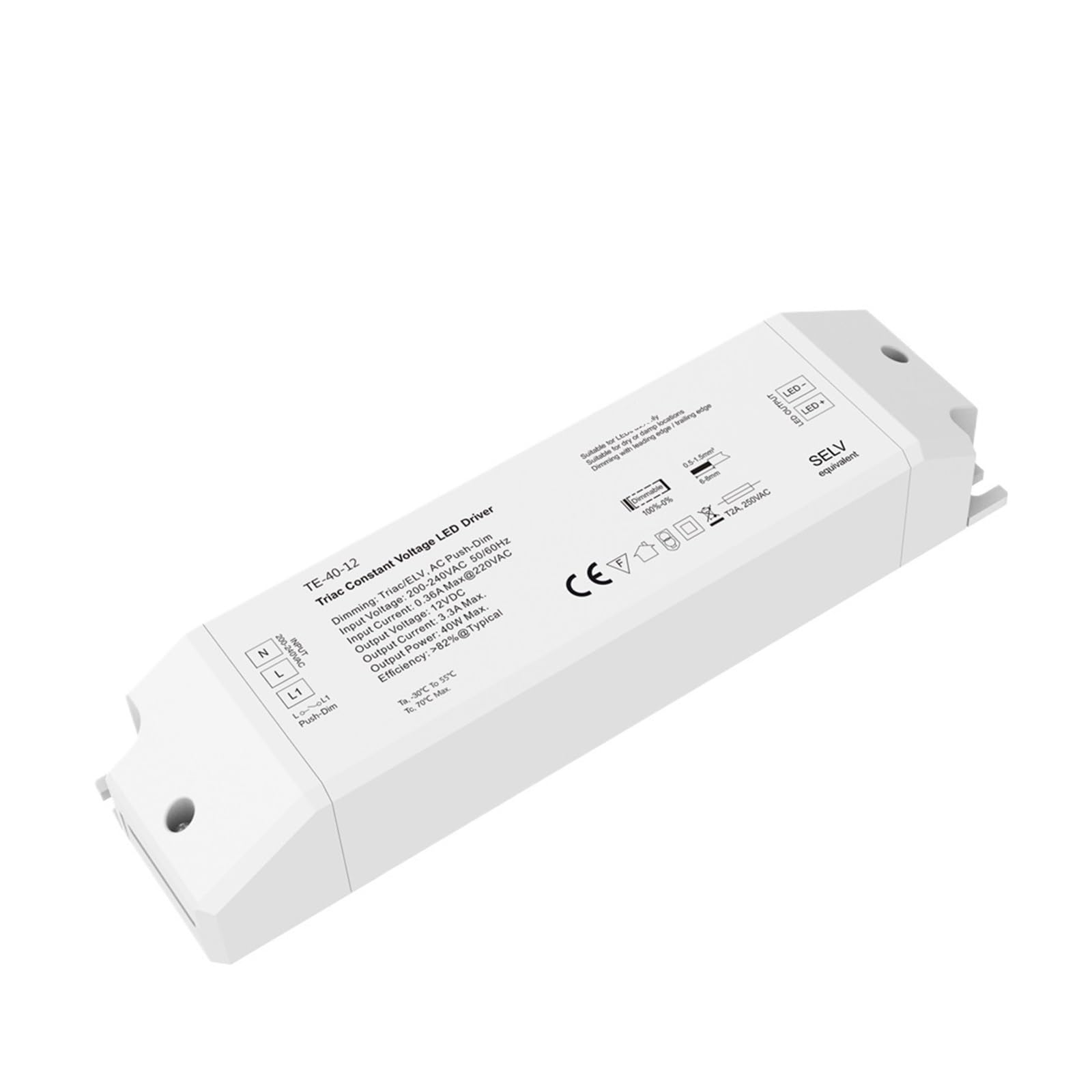 Driver LED Triac tensione costante regolabile 1 canale 40 W AC 220 V a DC 12 V 24 V PWM Regolatore triac di attenuazione digitale 12 V adatto per strisce luminose a LED (TE-40-24)