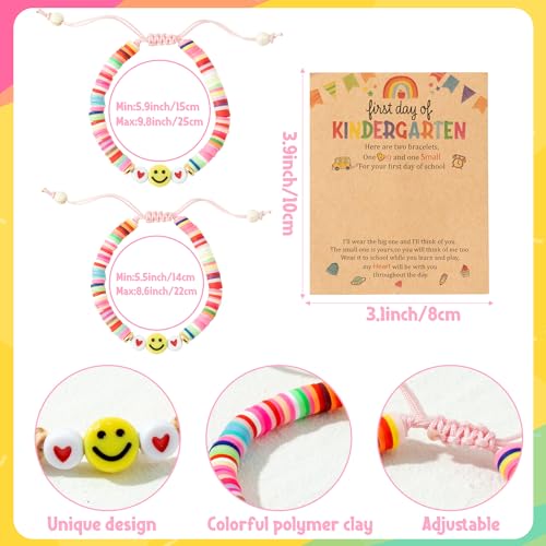 PANTIDE 2Pcs Back to School Bracelets - 1 Big and 1 Small First Day of Kindergarten Bracelets, Heishi Preppy School Bracelets Gift, Mommy and Me Matching Jewelry Gift for Girls Daughters2