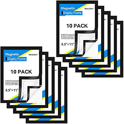 RÉΑLWÁY 10 Pack Magnetic Sign Holder 8.5 x 11 Magnetic Picture Frame, Magnetic Frame Self-adhesive Wall Sign Holder for Door/Fridge/Whiteboard/Window Sign Holder, Double-sided Display Cover