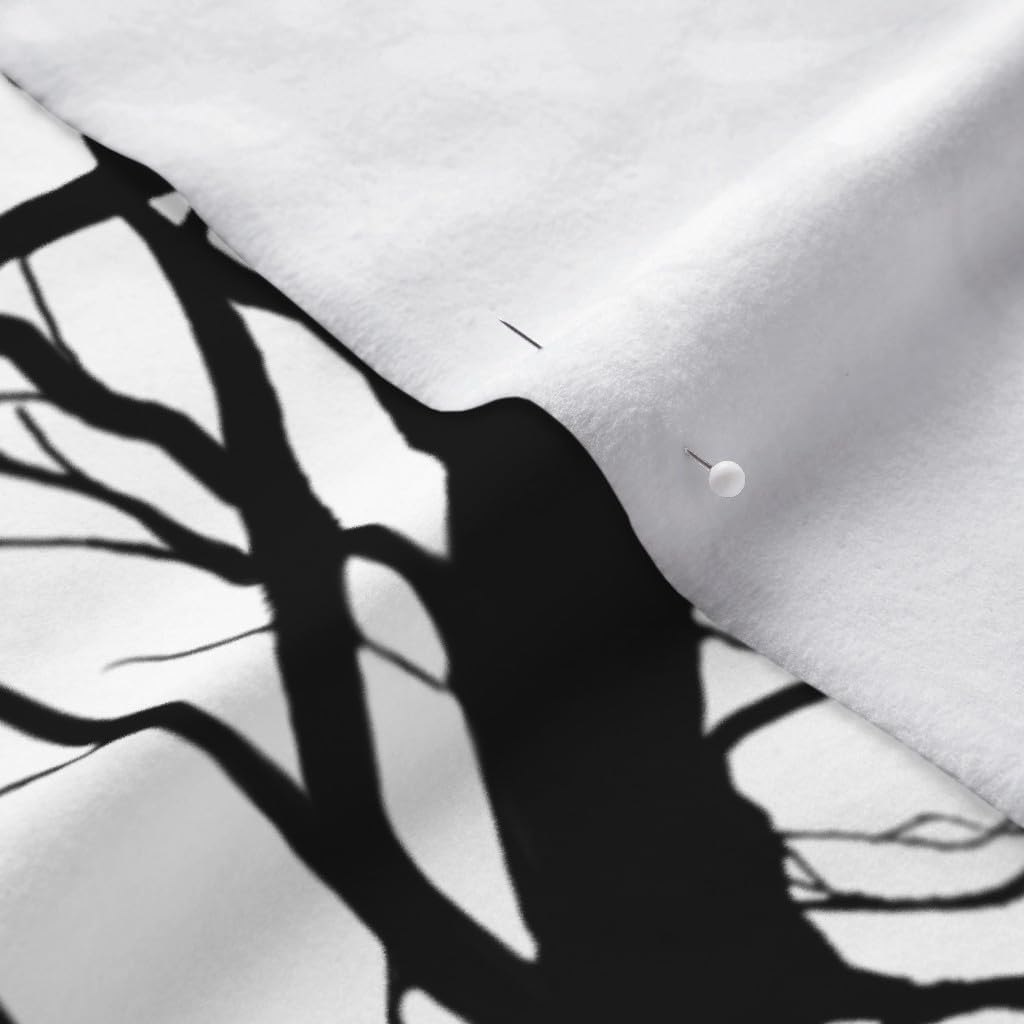 Spoonflower Fabric - Fashion Black & White Large Birds Trees Branches Spooky Goth Halloween Printed on Polartec(R) Fleece Fabric by The Yard - Sewing Blankets Loungewear and No-Sew