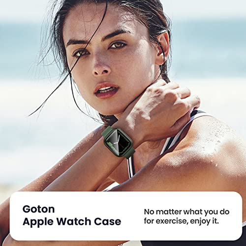 Image of 3 in 1 Goton Waterproof Hard Case for Apple Watch Screen Protector 45mm, 360 Slim Full Protective Tempered Glass Face Cover + Back Hard PC Bumper for iWatch Series 9 /8 /7, 45mm Green