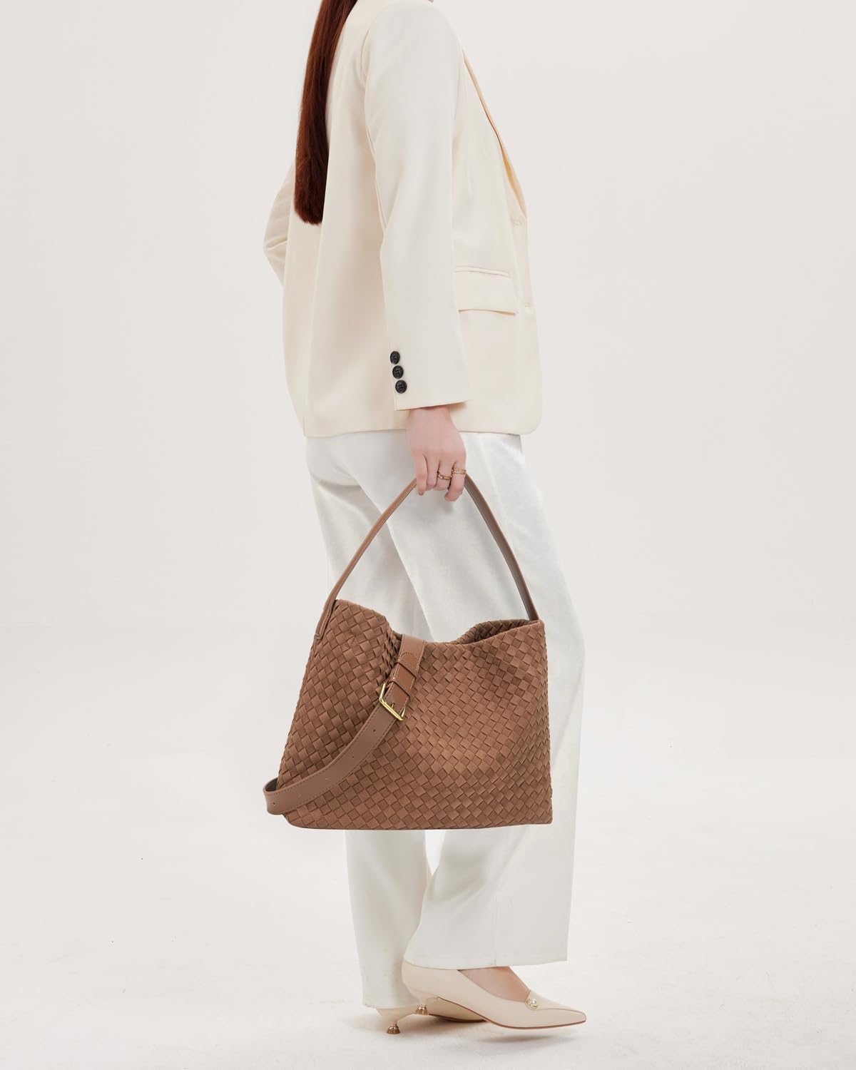 Woven Suede Shoulder Bag For Women Purses and Handbags Ladies Hobo Bags For Work Travel - Image 2