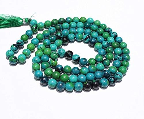 Natural AAA Chrysocolla 108 Mala Necklace| Chrysocolla Mala|108 Prayer Beaded Mala Necklace| Hand knotted Mala Bracelet | Japa Mala| 8mm Round Beads| Meditation Tassel |Buddhist Mala