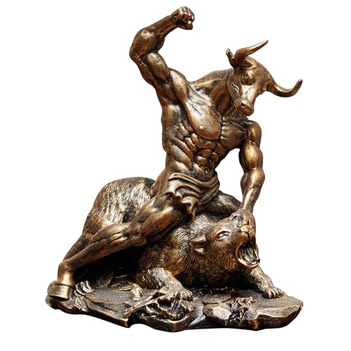 Estatua Toro y Oso Wall Street Resina Bronce 7x4.5x8in
