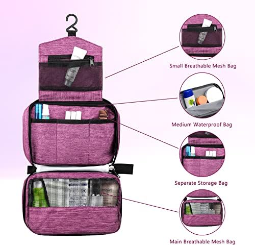 Januts Hanging Travel Toiletry Bag for Women Mens Wash Bag Make up Bags Waterproof Travel Toiletries Makeup Bag Girls Multifunctional Cosmetic Organizer with 2 Drawstring Bags Violet