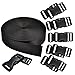 REKYO Cincha Pesado De 1 Pulgada Ancho 10 Yardas Nylon Negro Y 12 PC Lado Plano Versión Hebillas Nylon Correas Cinta para Mochila De Bricolaje para Embalaje (Producto Nuevo) … (Banda + Hebillas)