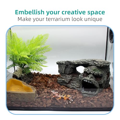 Gecko Hide Shale Scape Step Ledge, Reptile Rock Basking Platform Cave Hideout Tank Accessories Decorations, Great for Reptiles, Amphibians, Leopard Gecko, Snake, Lizard, Frogs, Turtle