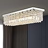 7PM Chandeliers for Dining Room, Crystal Ceiling Light Rectangle Crystal Chandelier Flush Mount for Living Room 40″x10″x10″