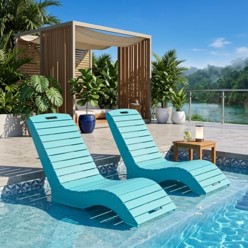 MELLCOM HDPE Pool Lounge Chairs Set of 2 in Pool Lounge Chairs up to 10-Inches of Water Chaise Lounge Chairs with Wheels S Shape Patio Lounge Chairs for Pool Deck Garden Beach Blue