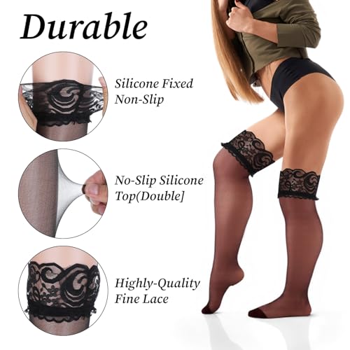 Plus Size Thigh High Stockings for Women, Black Lace Semi Sheer Sexy Thigh Highs Large Size Lace Stockings Lingerie Stocking Pantyhose 5