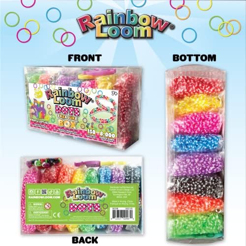 Treasure Box DOTS Edition, 8,000 Rubber Bands in 8 Different Polka Dots Colors, and a Bonus of 2 Happy Looms, Great Activities for Boys and Girls 7+