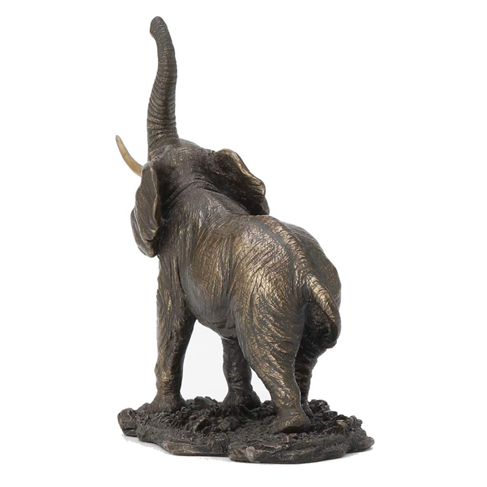 Veronese Design - Figura decorativa de elefante con tronco elevado, acabado en bronce antiguo de polirresina, diseño de elefante de la buena fortuna