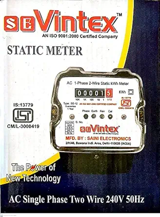 SM Eenterpricesa Single Phase 2 Wire Electrical Energy KWH Meter (White) vintex