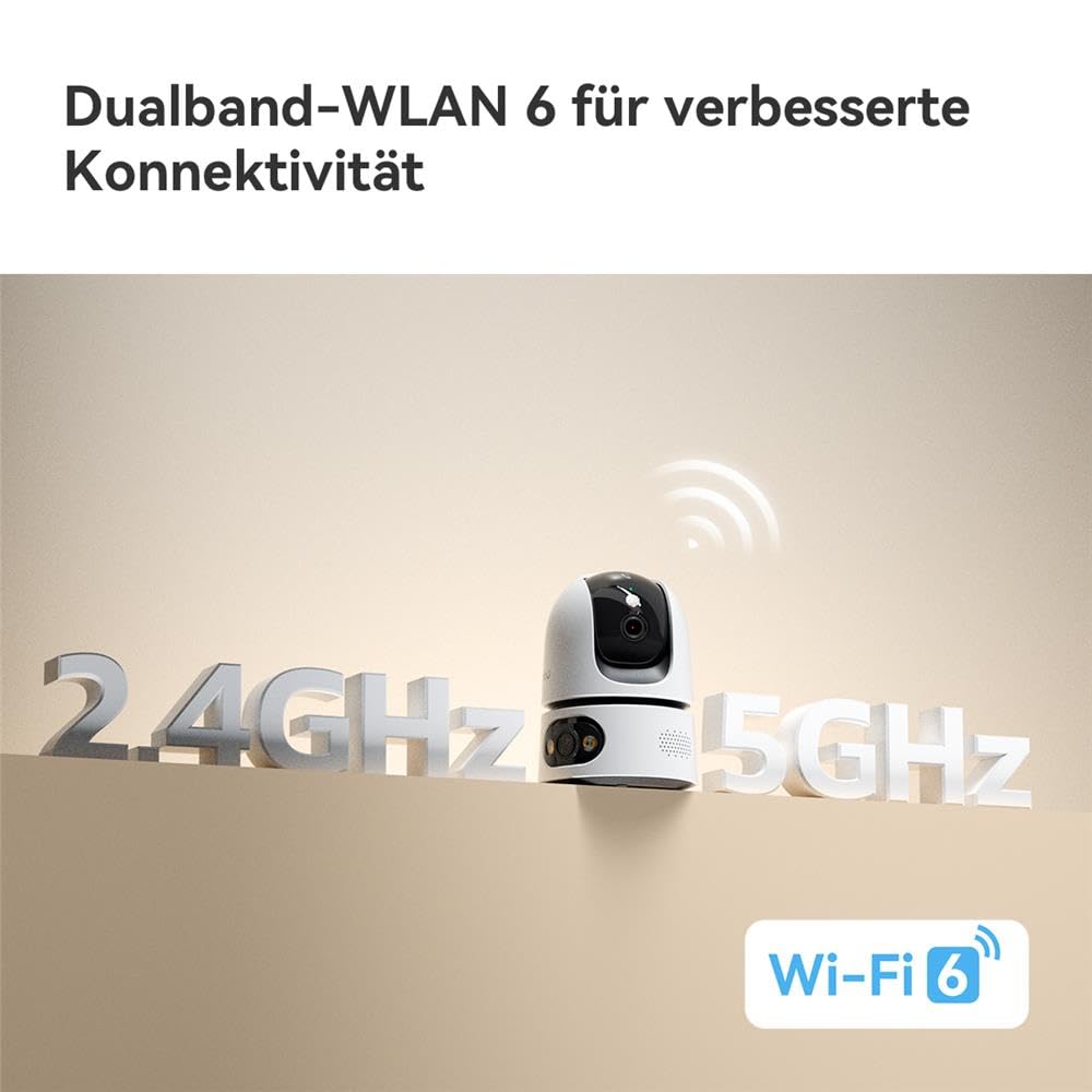 Imou Ranger Dual Pro 3MP+3MP WLAN Innenkamera mit 2 Objektiven, 360° PTZ, Dualband WiFi 6, Vollfarb-Nachtsicht, Personen- & Haustiererkennung, Auto-Tracking, Sirene, 2-Wege-Audio, microSD bis 256GB