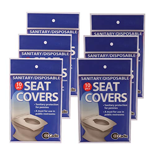 Disposable Paper Toilet Seat Covers - Flushable and Hygienic Travel Paper Potty Barrier for Urinating in Public Hotel, Stations, Restaurants, Plane, Mall, Office Resealable | 6 Pack (60Count) By Cadie
