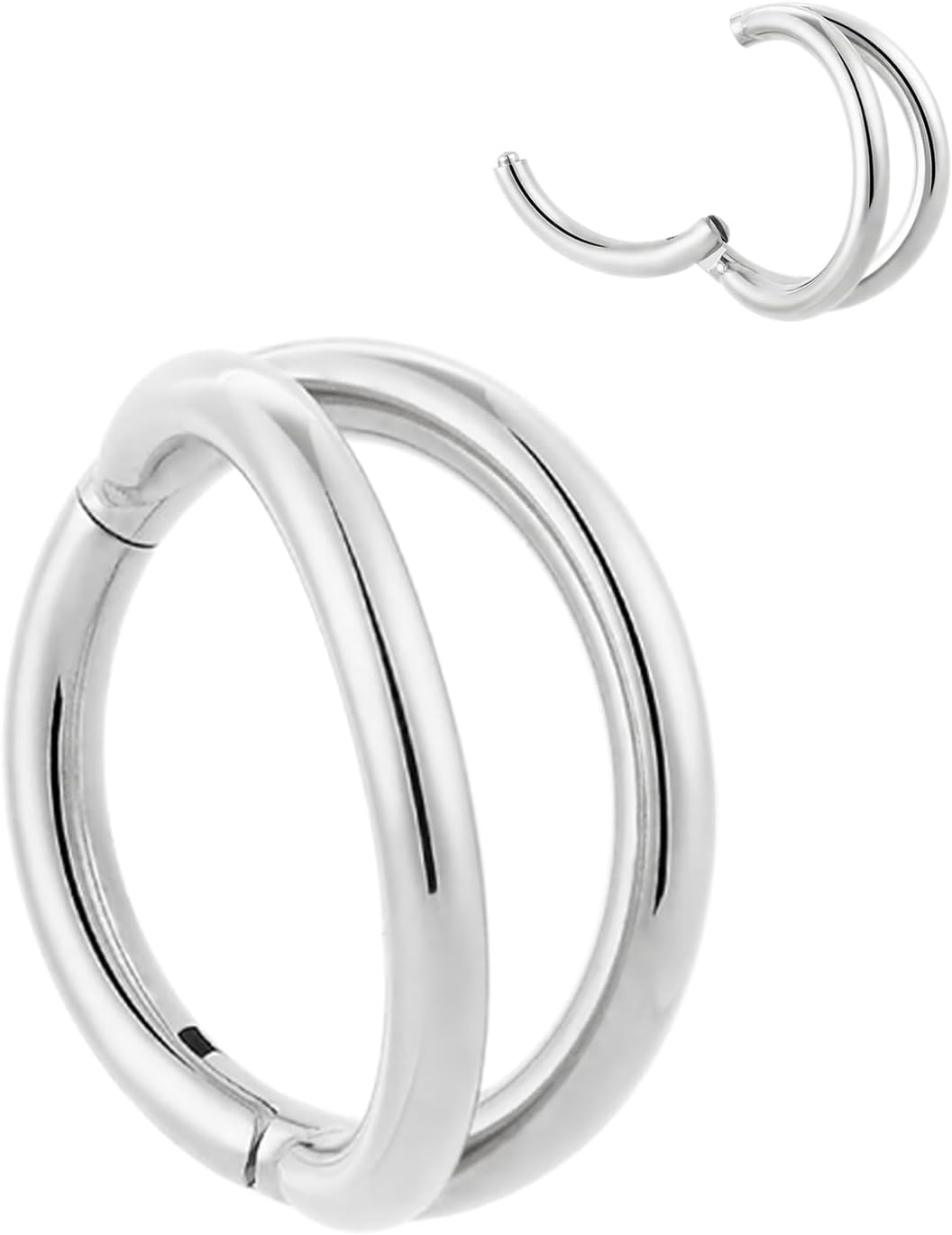 Titanium Double Hoop Nose Ring 20G Seamless Hinged Septum Rings 6mm Conch Piercing Jewelry Silver Segment Clicker Lip Rings Cartilage Earring Helix Rook Tragus, Titanium, no gemstone