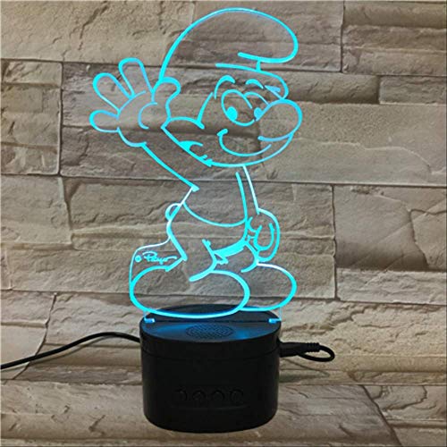 Preisvergleich Produktbild Illusionslampe, 3D-Nachtlicht, Led Mit 5 Farbverläufen, Schwarze Basis-Schlumpf-Tischlampe Mit Bluetooth-Lautsprecher