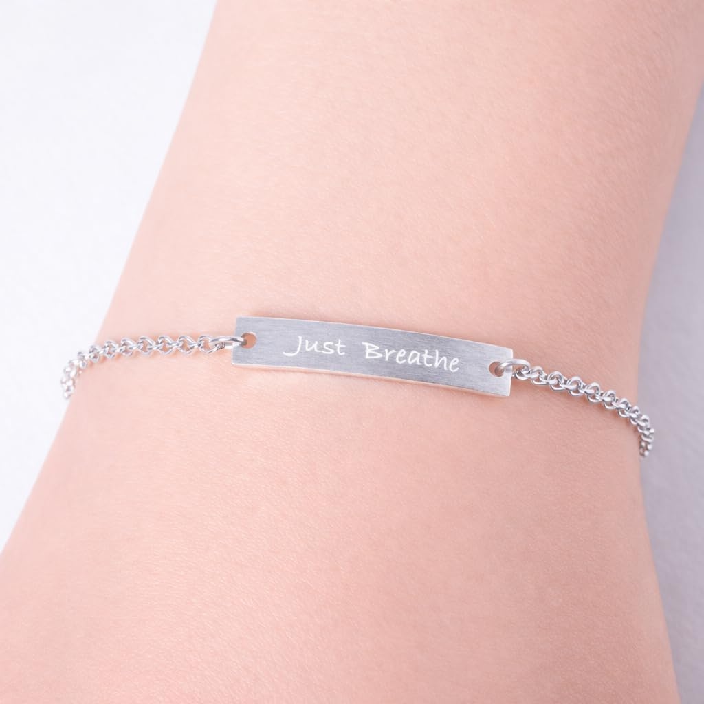 Just Breathe Bracelet for Women, 925 Sterling Silver Inspirational Anxiety Relief Jewelry, Meaningful Gift for Her