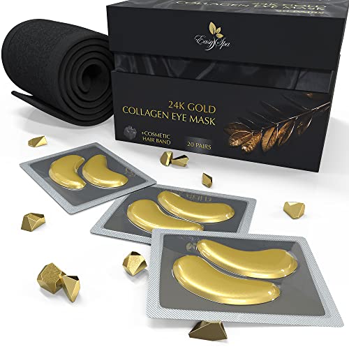 Under Eye Masks - 20 Pairs, Eye Patches for Puffy Eyes, 24K Gold Gel Eye Mask, Hydrogel Eye Patch, Dark Circles Under Eye Treatment for Women & Men, Skin Care