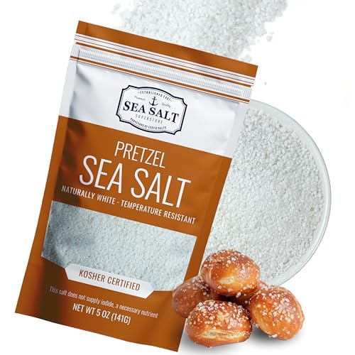 Pretzel Coarse Sea Salt for Soft Pretzels, Heat Resistant Bagel and Soft Pretzel Salt, All Natural for Baking, 5 oz Bag