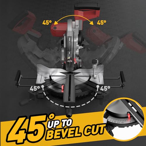 Image of 12-Inch Dual-Bevel Sliding Compound Miter Saw, 3800RPM, 15 Amp, Dual Bevel 0-45 with Extension Table, 36T Blade, Power Saw for Metal, Plastic, Wood, Laminates