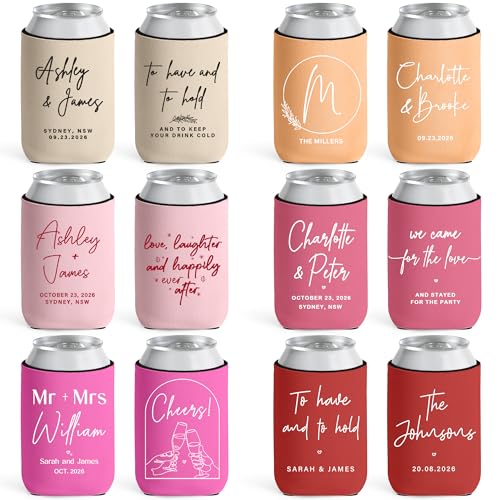 100 PCS Personalized Can Coolers Sleeves for Wedding & Party Favors,Custom Drink Holders for...