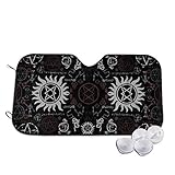 Pare-brise avant de style accordéon pour voiture SUV - Symboles surnaturels - Noir - 140 cm x 70 cm