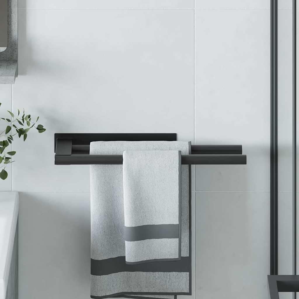 Toallero negro de acero inoxidable cepillado 40 x 9 x 4 cm montado en la pared autoadhesivo sin necesidad de taladrar toallero para baño, ducha, cocina, almacenamiento práctico y secado rápido