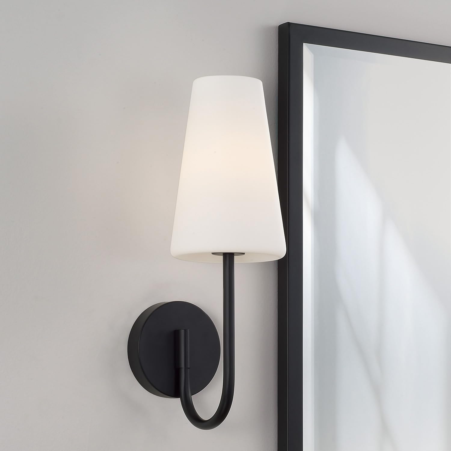 Capital Lighting 655211MB-550 Averitt Soft White Glass Wall Sconce, 1-Light 60 Watt, 17" H x 6" W, Matte Black